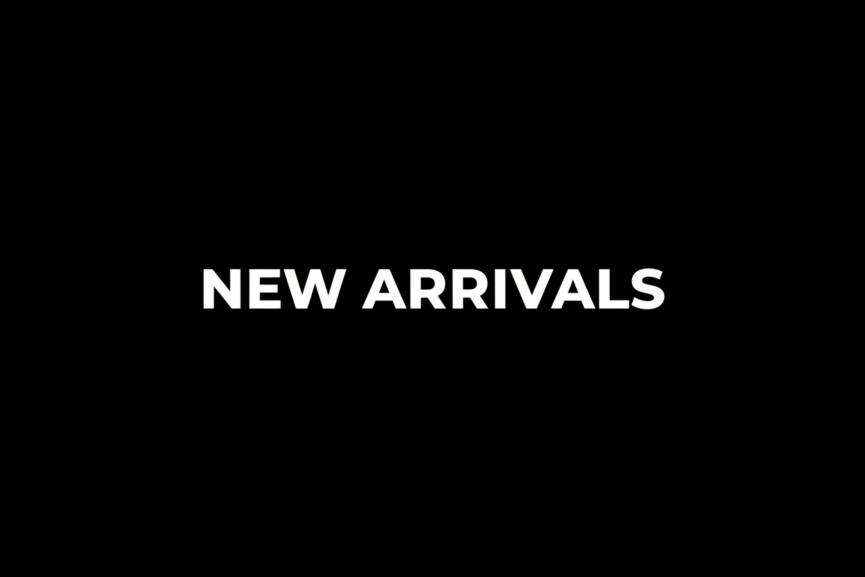 an image with a black background and white text that says new arrivals