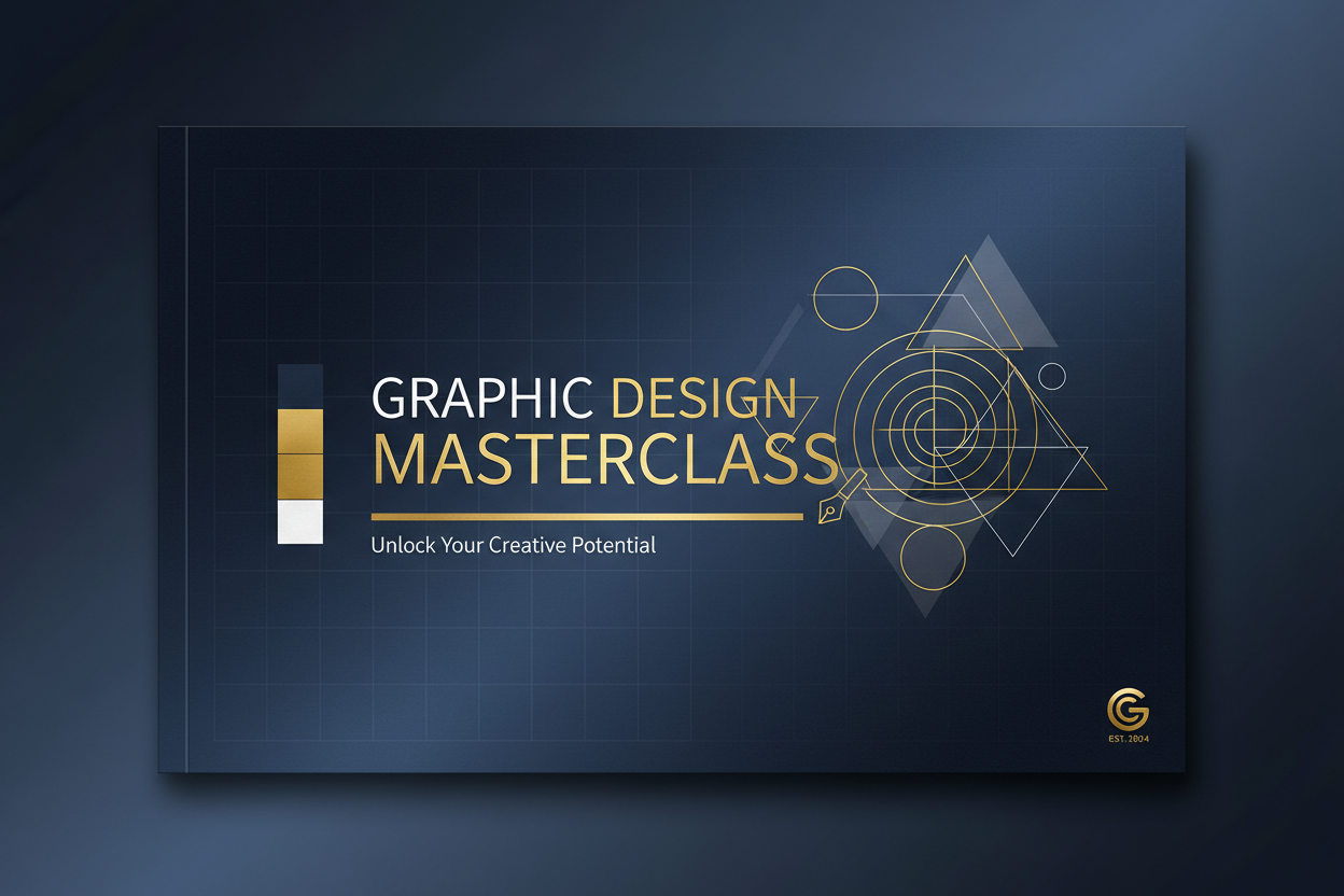create me an image that illustrates graphic design masterclass that can be used on a pdf home page and make it look professional 