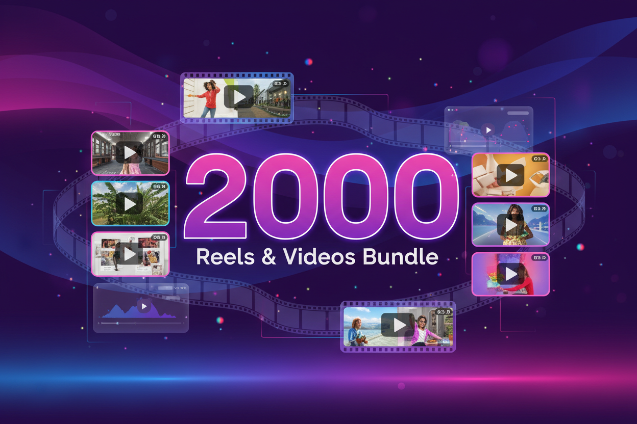 generate an image for a digital product bundle selling a 2000 reels and videos bundle